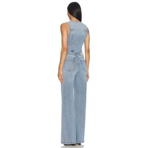 NWT Pistola Aria in Essence Fitted Vest Wide Leg Heavyweight Denim Jumpsuit L - Picture 3 of 11